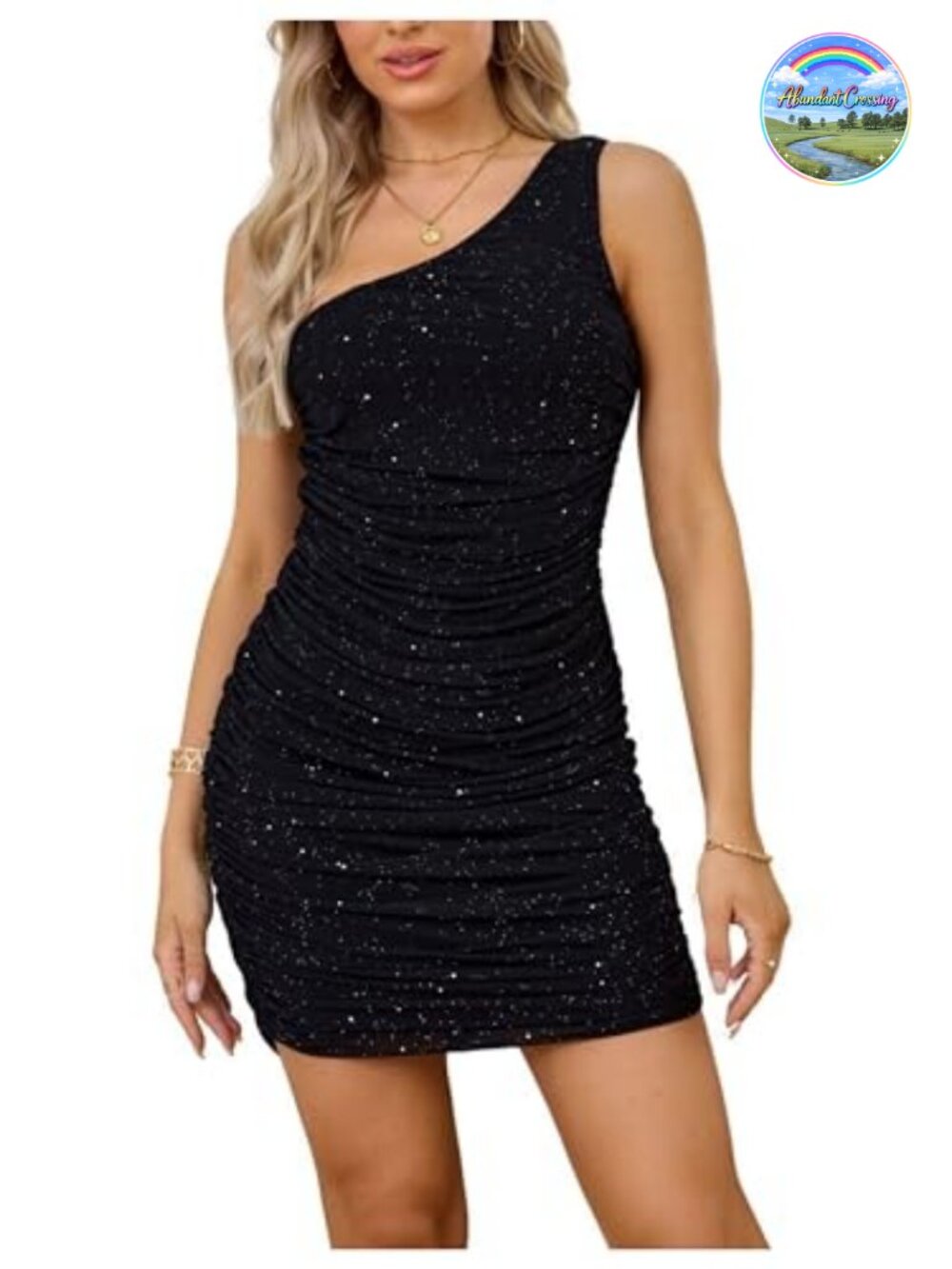 Women's Sparkly Sequin One Shoulder Bodycon Mini Party Dress